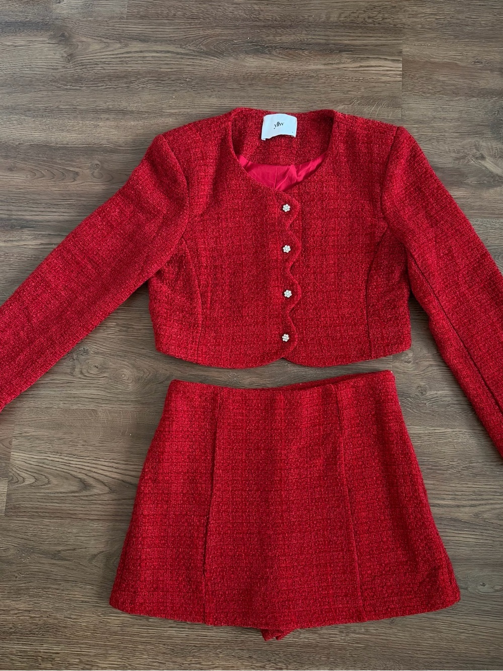 Cropped Red Tweed Jacket & Skort Set